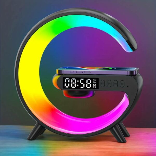 G-tech többfunkciós Intelligens vezeték nélküli LED lámpa RGB óra bluetooth hangszóró gyorstöltő ébresztő funkcióval - Image 5