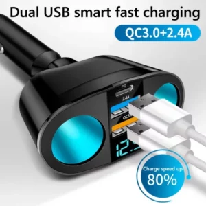 Prémium autós töltő 2 USB porttal + 2 szivargyújtó + PD