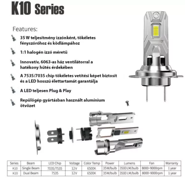 AL-H7 12V LED Autós Fényszóró Canbus párban plug and play IP68 - Image 4