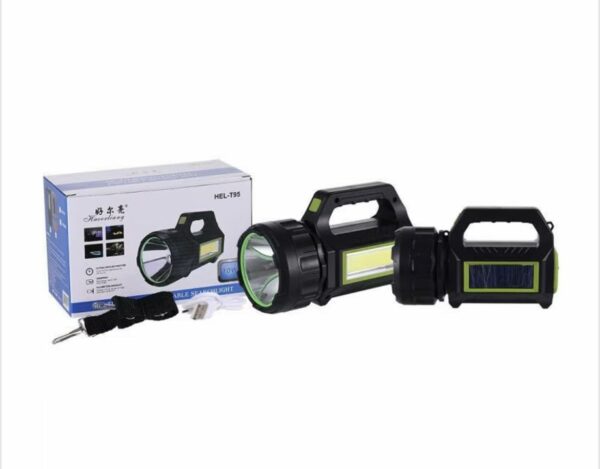 Solar LED akkumulátoros újratölthető zseblámpa keresőlámpa 10 W HEL-T96 - Image 5