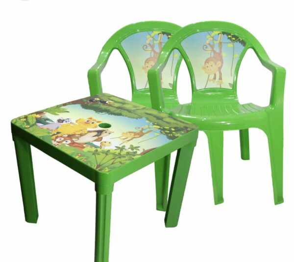 Gyerek műanyag mintás asztal székekkel napernyő tartóval - Image 5