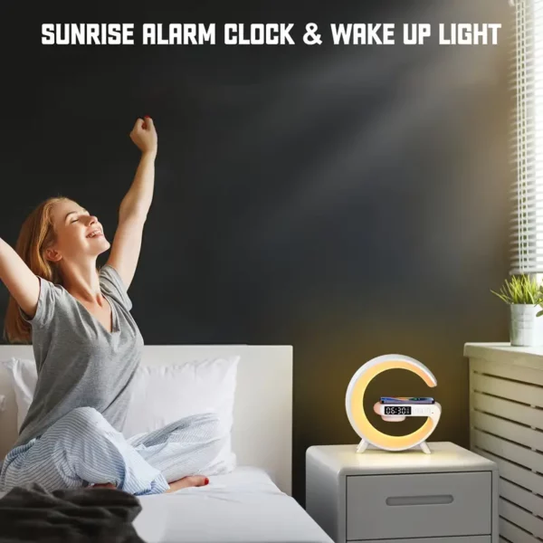G-tech többfunkciós Intelligens vezeték nélküli LED lámpa RGB óra bluetooth hangszóró gyorstöltő ébresztő funkcióval - Image 4