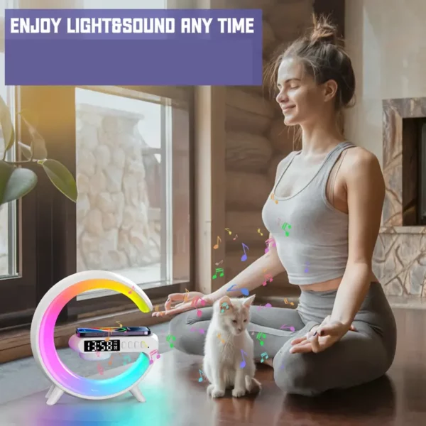 G-tech többfunkciós Intelligens vezeték nélküli LED lámpa RGB óra bluetooth hangszóró gyorstöltő ébresztő funkcióval - Image 3