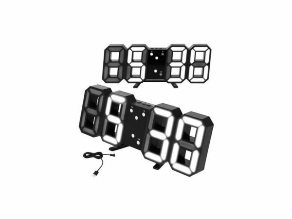 3D hatású LED digitális asztali és fali óra fekete - Image 2