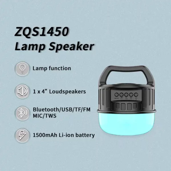 Hordozható kültéri fény vezeték nélküli Bluetooth hangszóró ZQS 1450 - Image 3