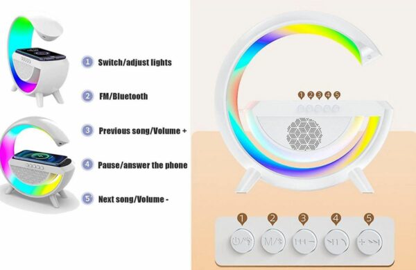 Bluetooth hangszóró RGB LED lámpa vezeték nélküli gyorstöltő - Image 3