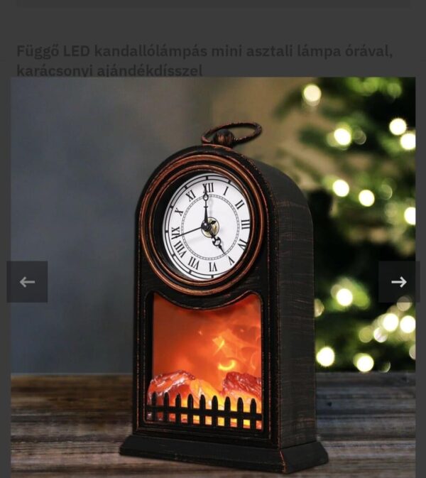 LED-es kandalló lámpa láng imitációval és retro órával - Image 4
