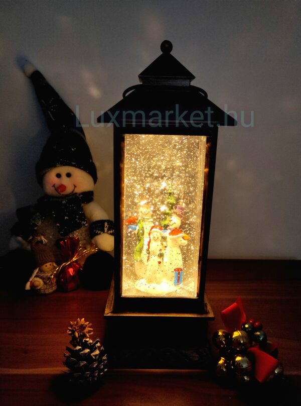 Karácsonyi világító zenélő hóesést imitáló LED lámpás 28 cm hóemberek motívummal - Image 3