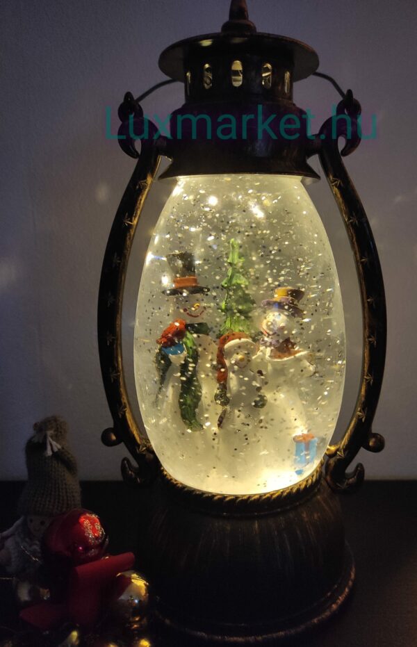 Karácsonyi LED lámpás zenél világít hóesést imitál 27 cm hóemberek motívummal - Image 2