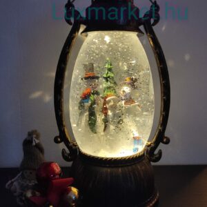 Karácsonyi LED lámpás zenél világít hóesést imitál 27 cm hóemberek motívummal