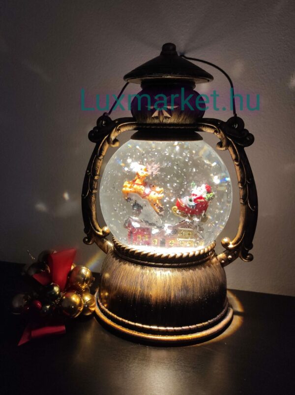 Karácsonyi LED lámpás zenél világít hóesést imitál 21 cm mikulás rénszarvas motívummal - Image 2