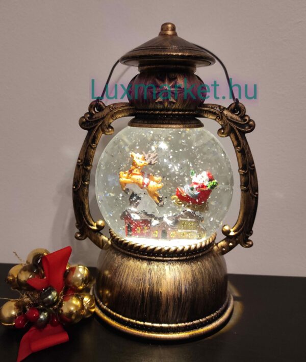 Karácsonyi LED lámpás zenél világít hóesést imitál 21 cm mikulás rénszarvas motívummal - Image 4