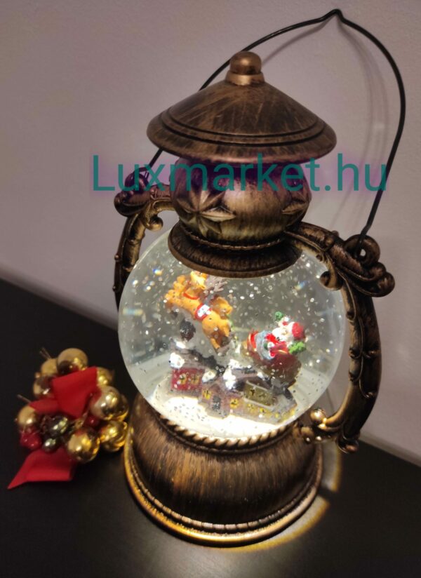 Karácsonyi LED lámpás zenél világít hóesést imitál 21 cm mikulás rénszarvas motívummal - Image 3
