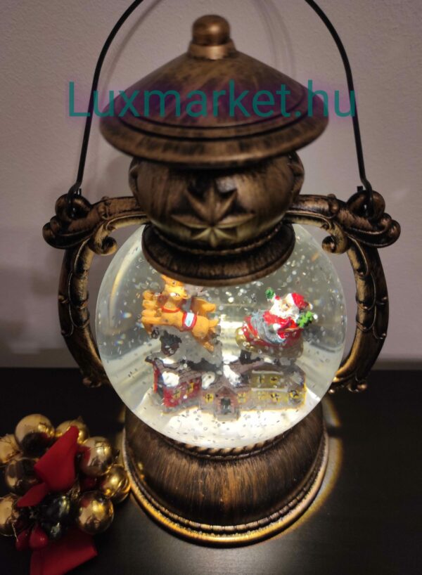 Karácsonyi LED lámpás zenél világít hóesést imitál 21 cm mikulás rénszarvas motívummal - Image 7