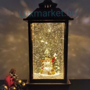 Karácsonyi LED lámpás zenél világít hóesést imitál 23 cm hóember motívummal